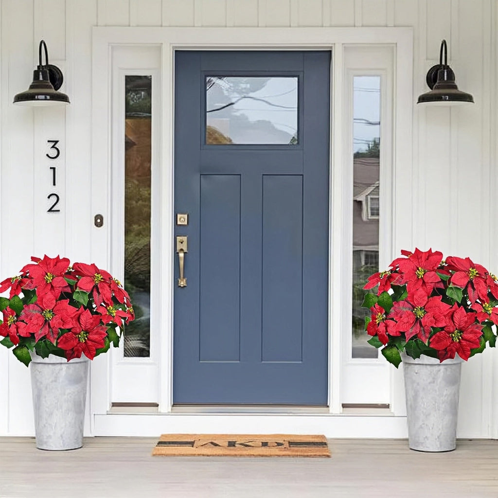 Artificial Poinsettia Christmas Topiary - UV Resistant, Waterproof, Windproof & Snow-Resistant