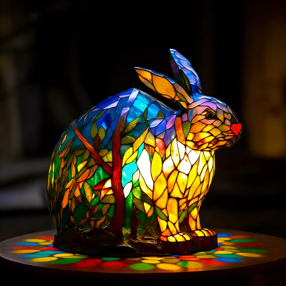 Tiffany Stained Glass Style Forest Bunny Lamp