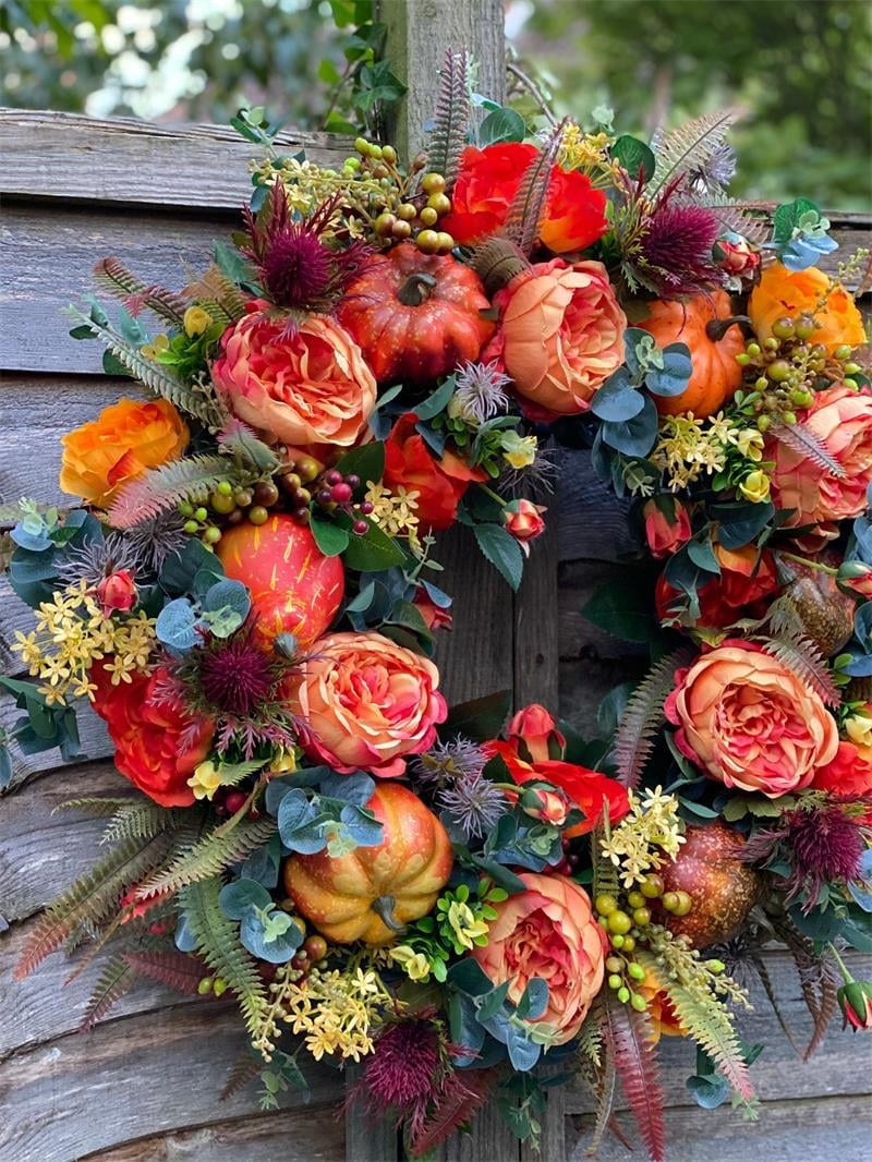 💖Fall Peony And Pumpkin Wreath - Year Round Wreath
