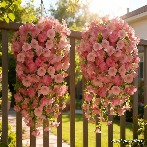 3Pcs Artificial Hanging Morning Glory Flowers with Greenery, UV Resistant