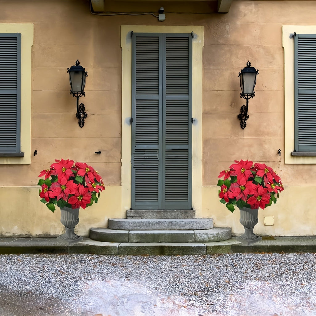 Artificial Poinsettia Christmas Topiary - UV Resistant, Waterproof, Windproof & Snow-Resistant