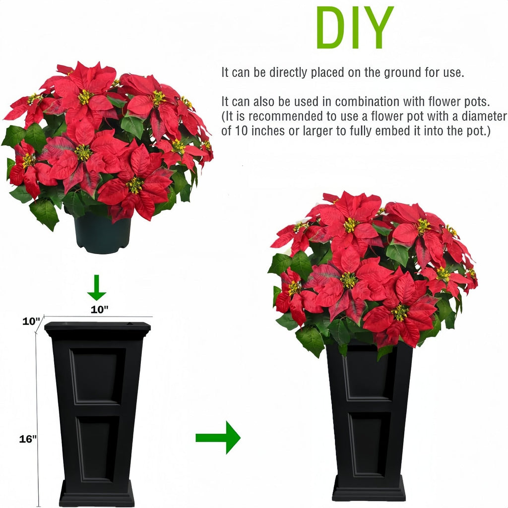 Artificial Poinsettia Christmas Topiary - UV Resistant, Waterproof, Windproof & Snow-Resistant
