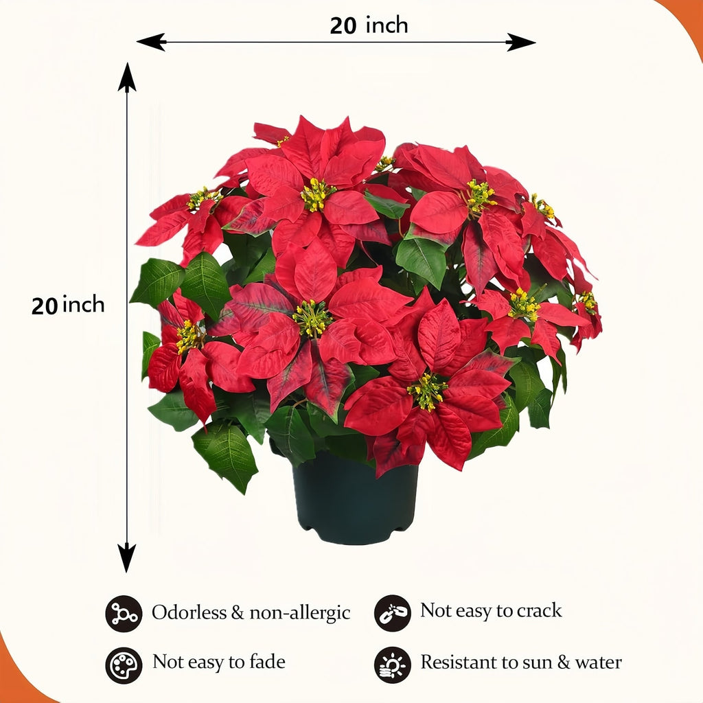 Artificial Poinsettia Christmas Topiary - UV Resistant, Waterproof, Windproof & Snow-Resistant