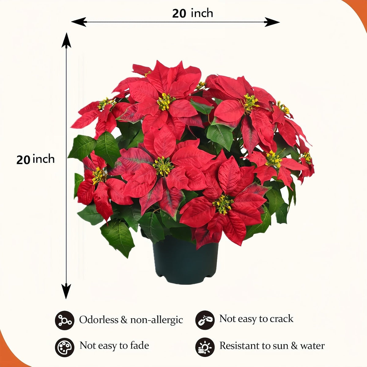 Artificial Poinsettia Christmas Topiary - UV Resistant, Waterproof, Windproof & Snow-Resistant