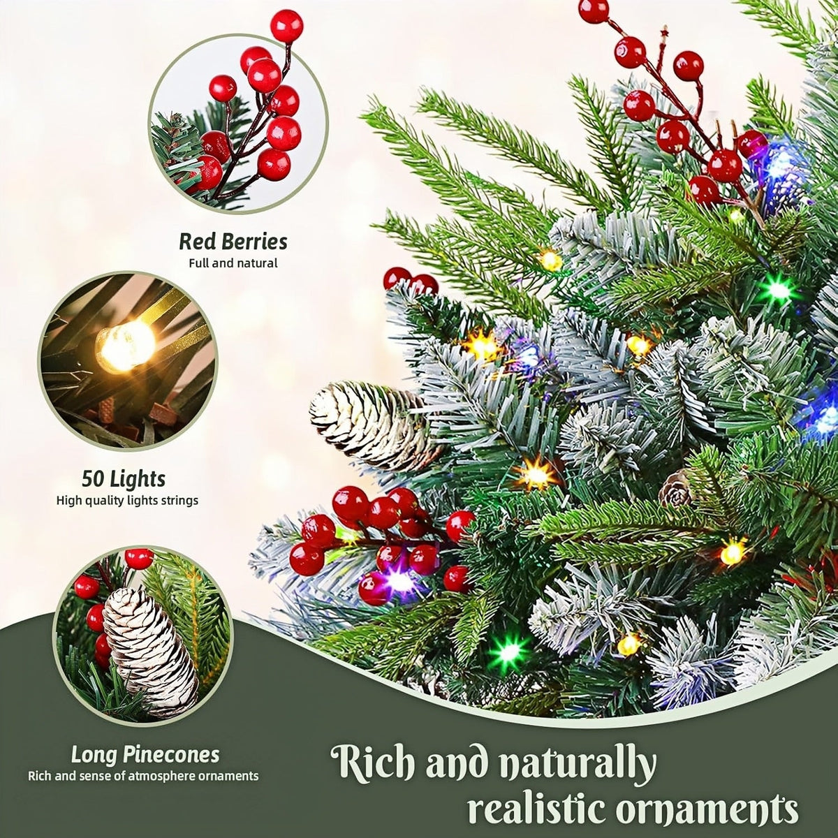 Pre-lit Artificial Christmas Tree Urn Filler with Remote & Timer - UV Resistant, Waterproof, Windproof & Snow-Resistant