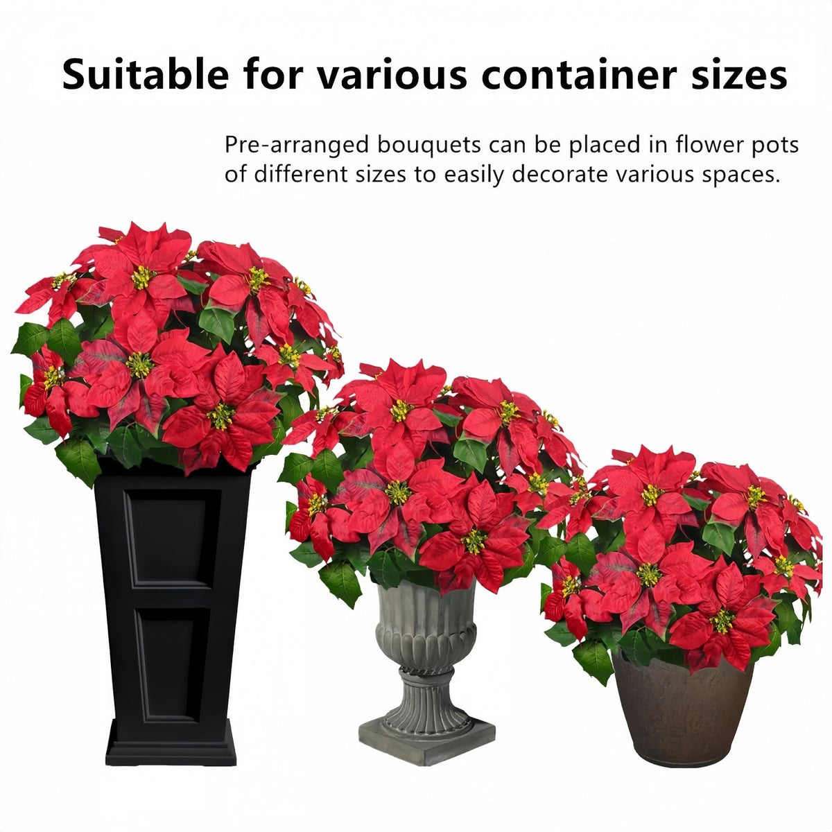 Artificial Poinsettia Christmas Topiary - UV Resistant, Waterproof, Windproof & Snow-Resistant