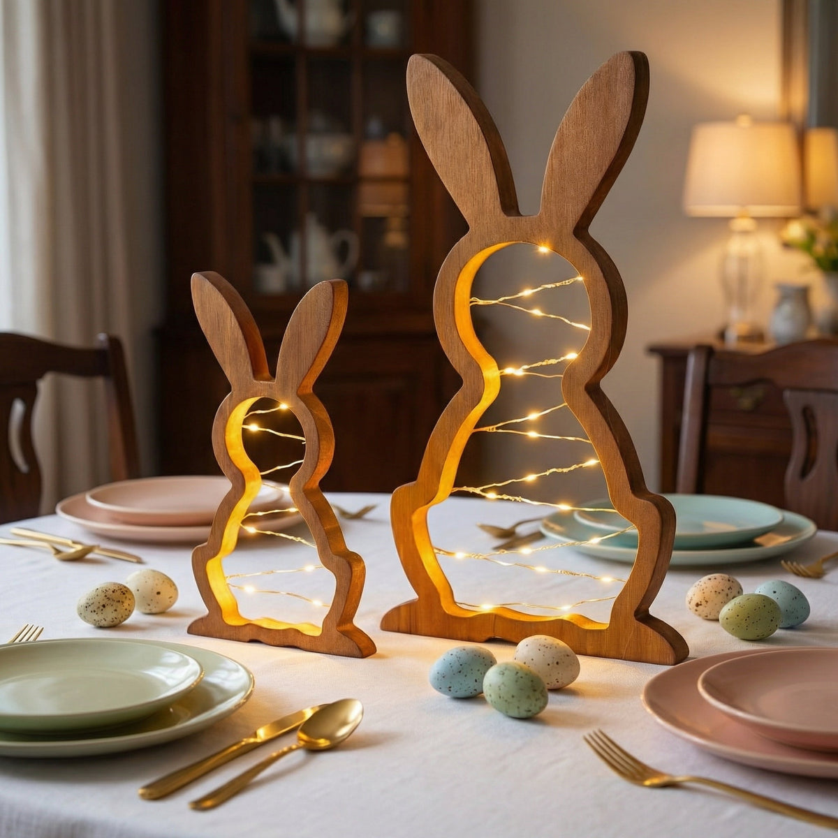 Rustic Wooden Bunny LED Tabletop Lights
