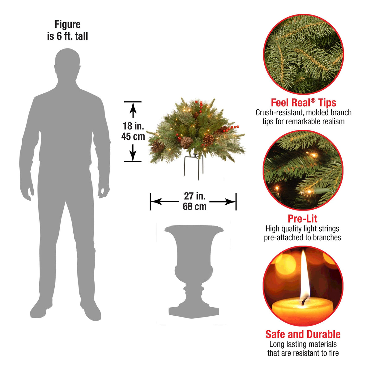 Pre-lit Artificial Xmas Tree with Cones & Red Berries