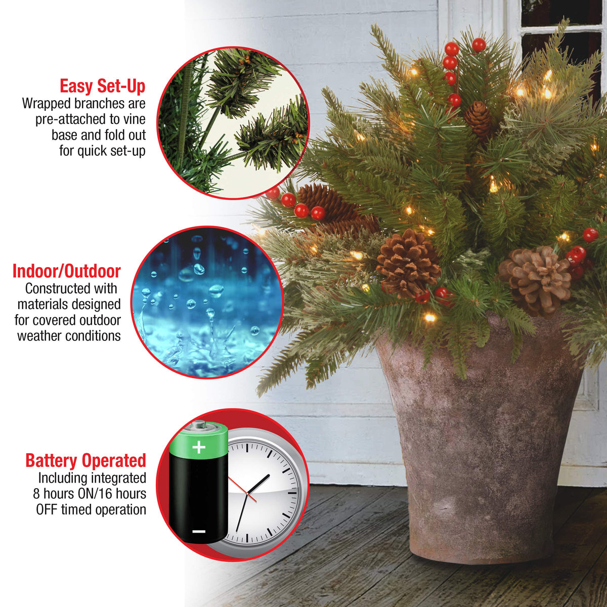 Pre-lit Artificial Xmas Tree with Cones & Red Berries