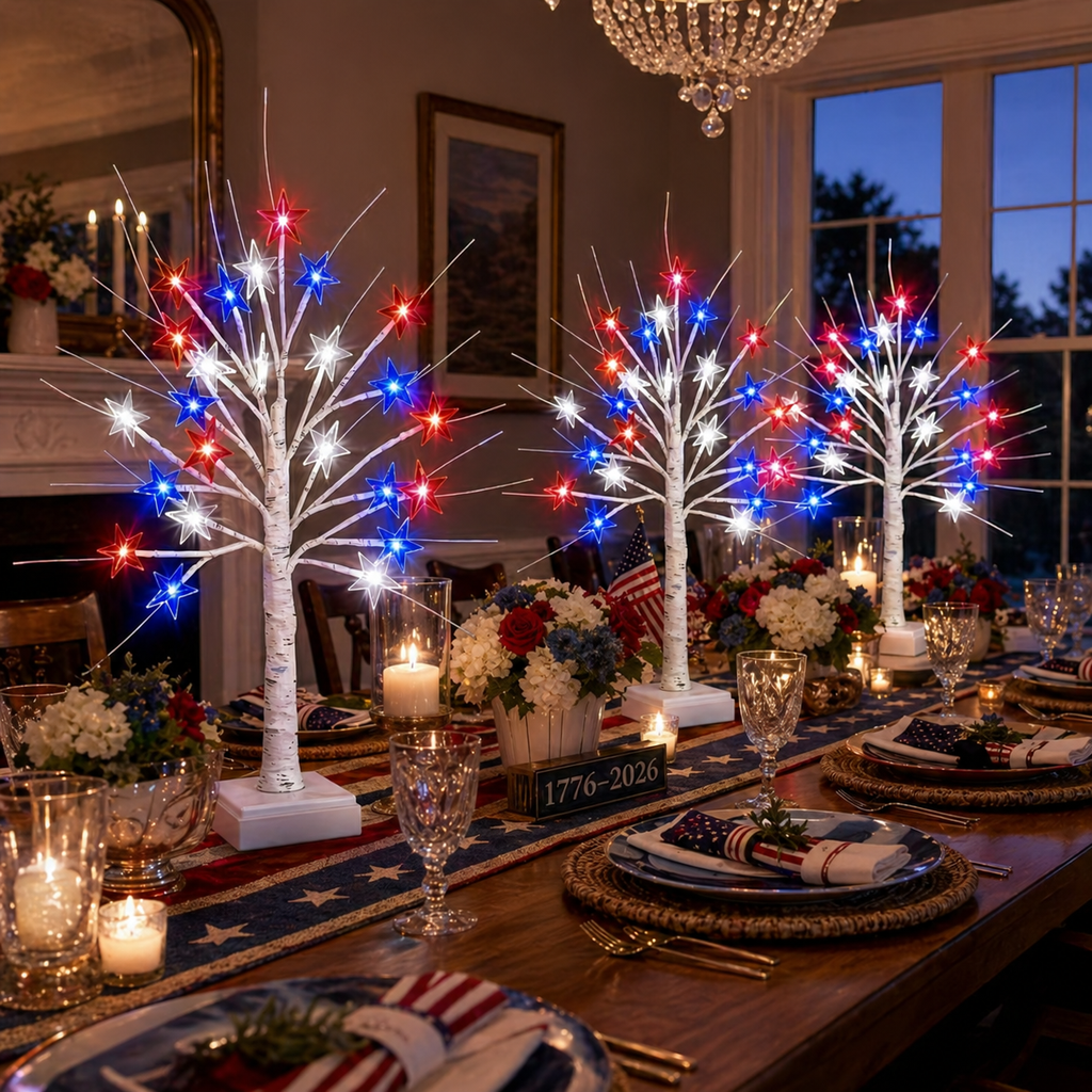 Patriotic Star LED Birch Tree Light